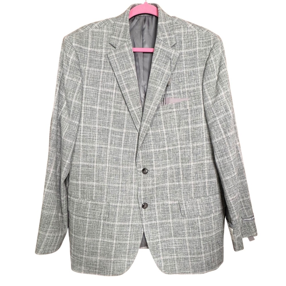 Michael Kors Kent Sage Green Glen Plaid Stretch Classic Fit Blazer 42R Wedding